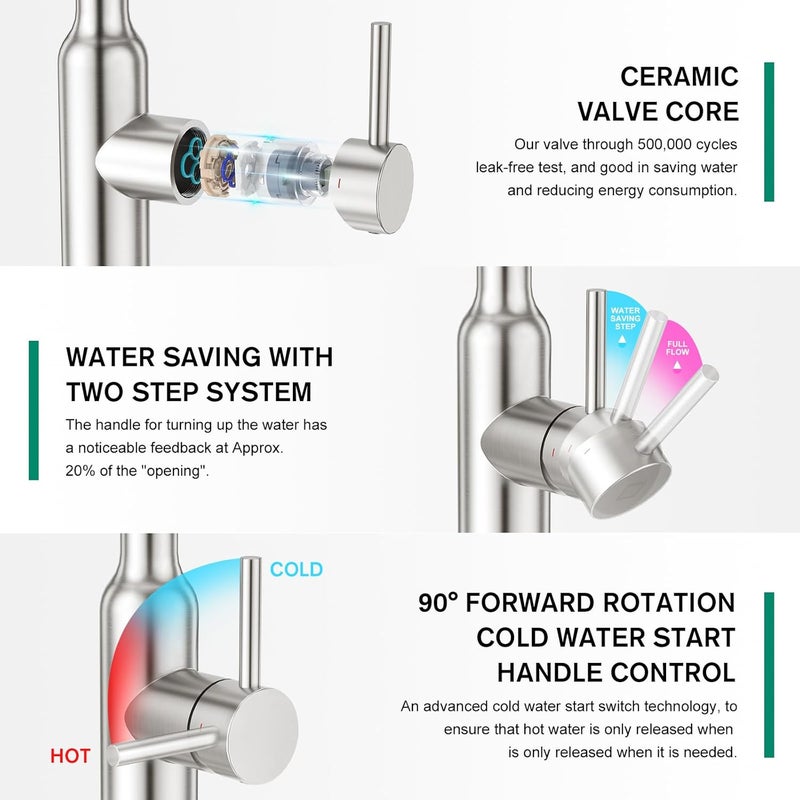 Crea Brushed Nickel Kitchen Faucets with Pull Down Sprayer, Faucets for Kitchen Sink, Small High Arc RV Stainless Steel Single Handle Pull Out Kitchen Sink Faucets, Brushed - Image 4
